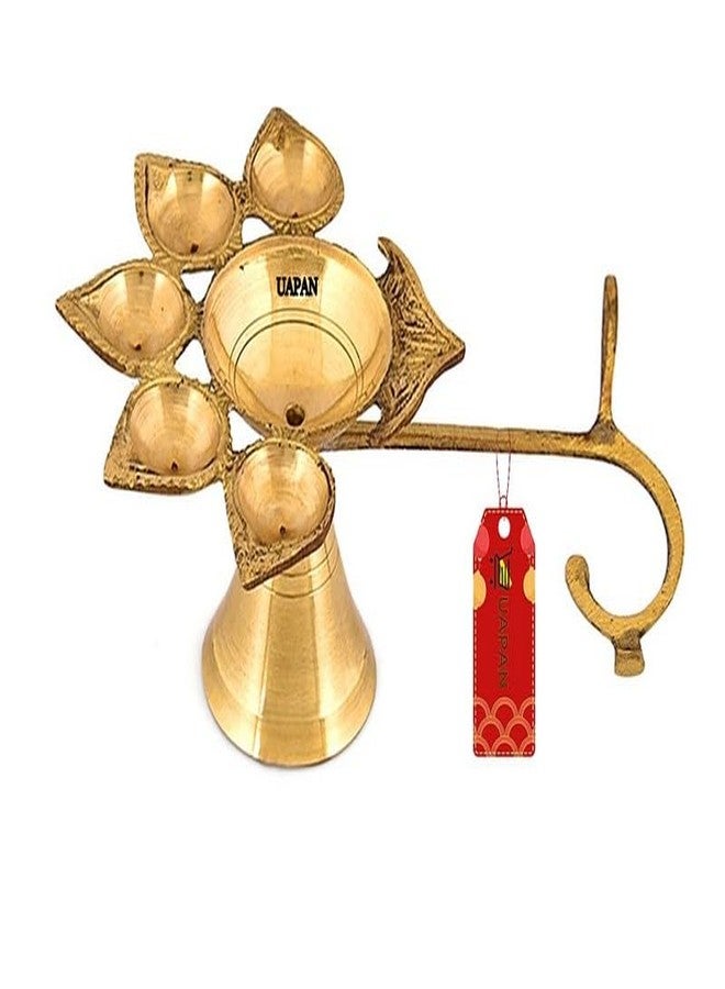 UAPAN Brass Pancharti Diya Oil Lamp Pach Aarti Deepak with Brass Handle Pancharti Diya Panchmukhi Diya with in Goden Colour for Home Temple, Diwali and Others Occasion - Image 1